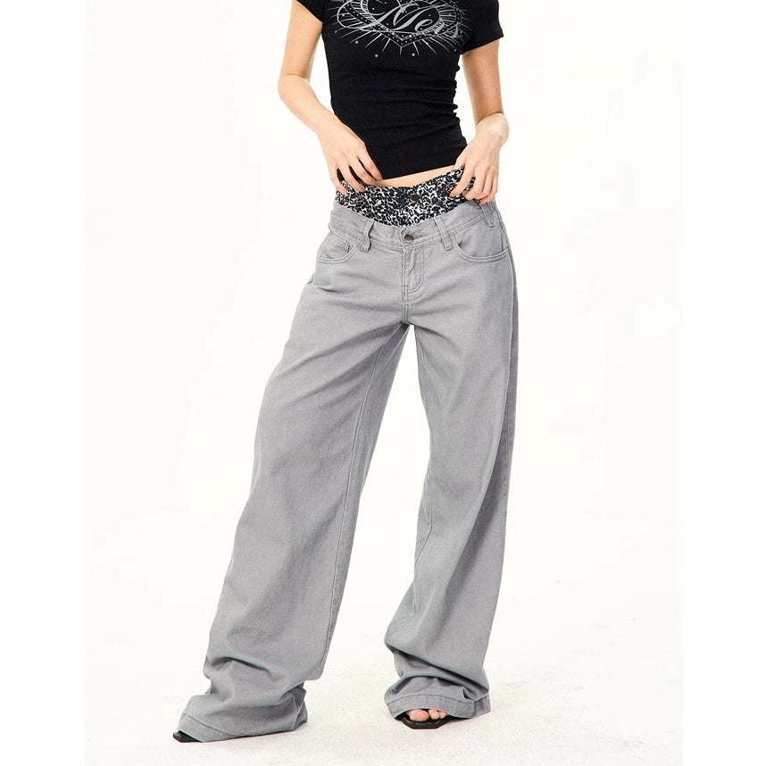 Leopard Print Double-Waist Loose Jeans MW10166