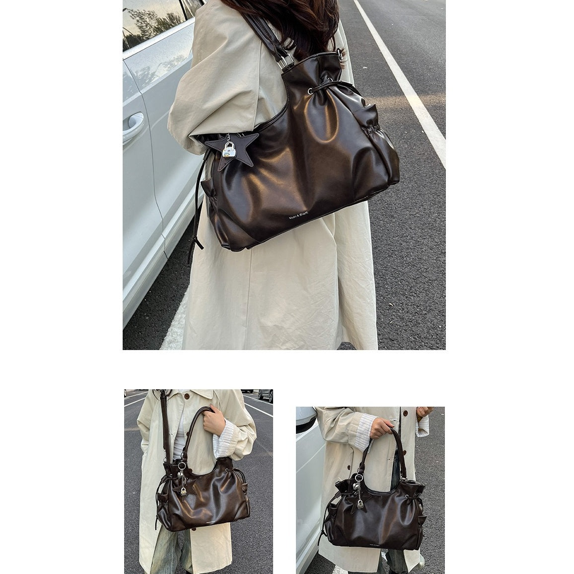 PU Leather Retro Shoulder Bag With Star Charm BA046