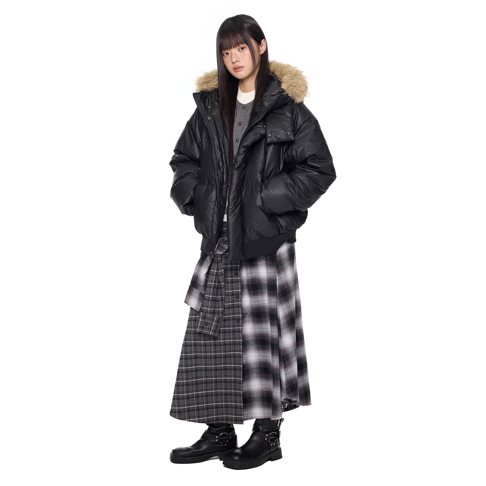 Volume Fur Collar Hooded Down Jacket EZ295