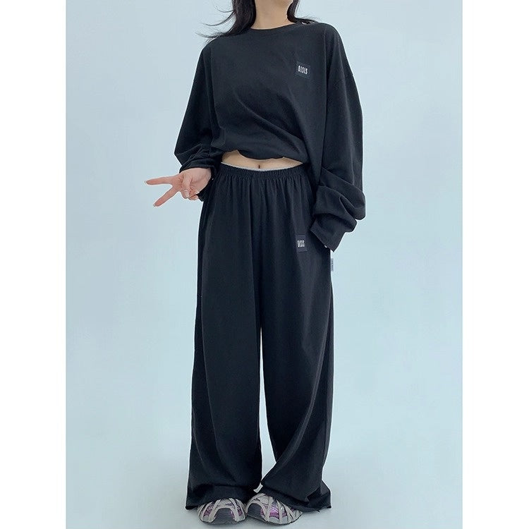 【上下別売り】Tag Design Long-sleeved T-shirt & Loose Casual Pants Set-up OS2033