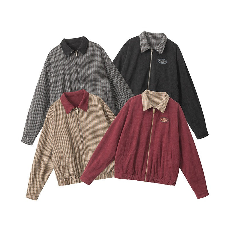 Reversible Contrast Plaid Zip Jacket NR7001