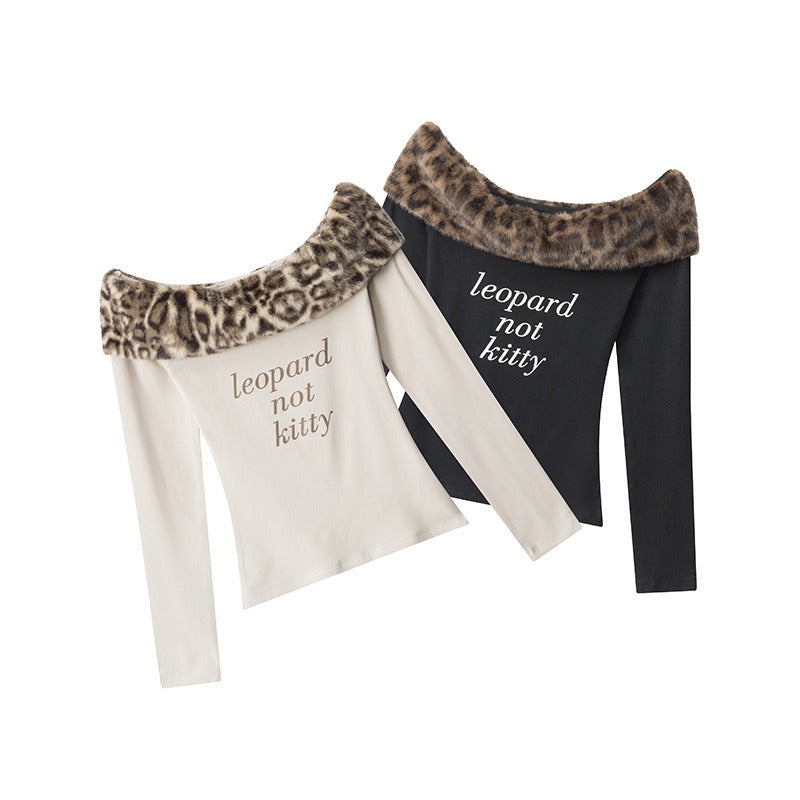 Leopard Fake Fur Off-Shoulder Slim Cutsew NR7008