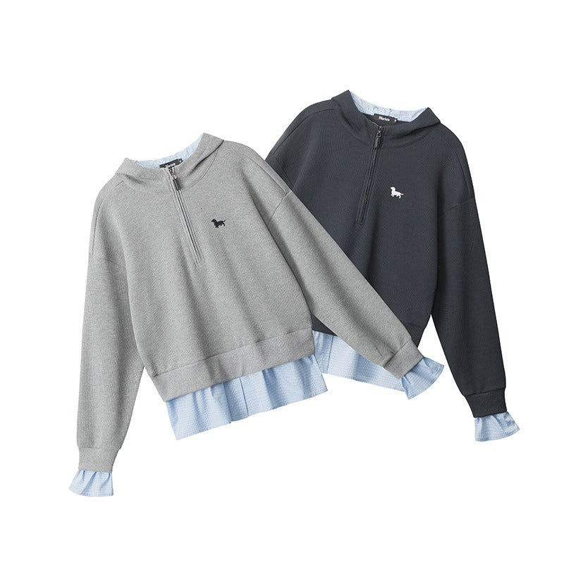 Fake Layered Half Zip Hoodie NR7006