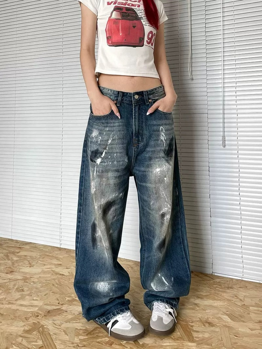 Painted Washed Straight Loose Jeans AP7008