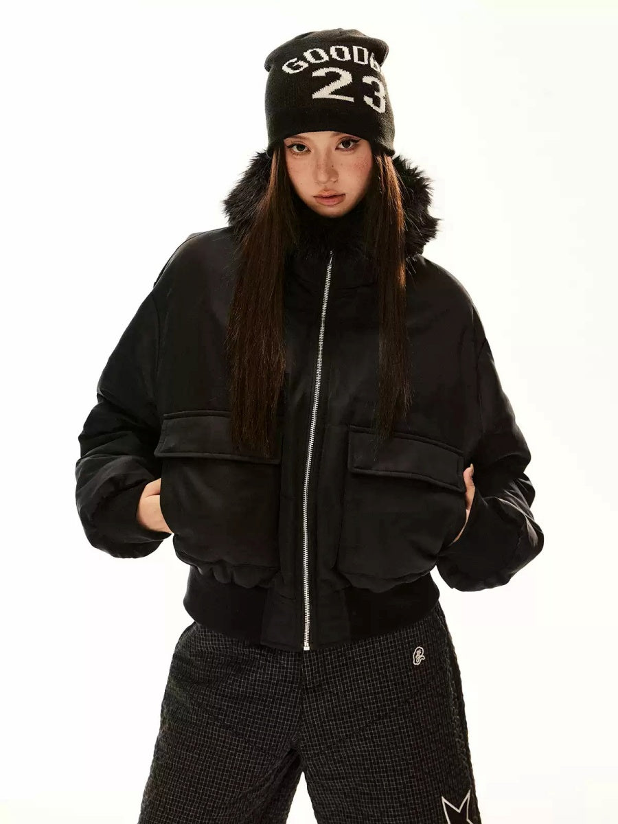 Fur Collar Hooded Cropped Down Jacket EZ206