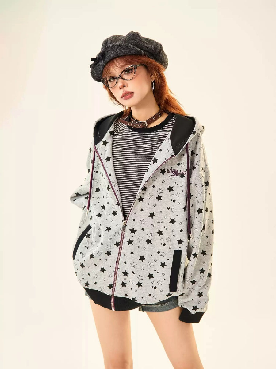 Star Full Print Zip Hooded Parka MW9531