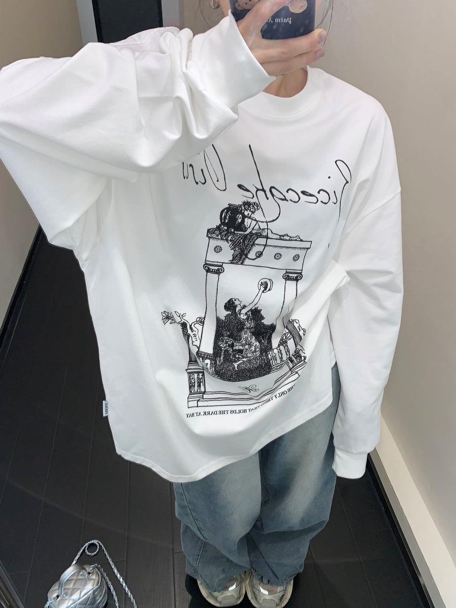 Oversize Printed Long-sleeved T-shirt MW9307