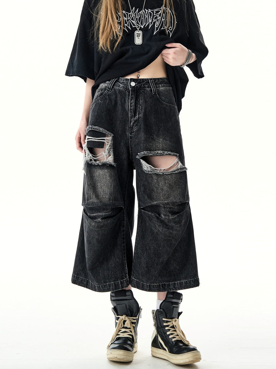 Distressed Ripped Cropped Denim Pants HG7124