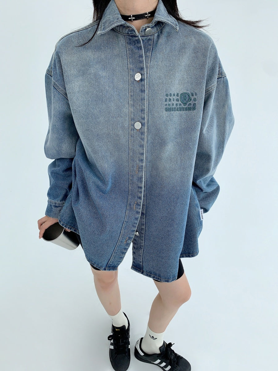 Distressed Gradient Embroidered Denim Shirt MW9351