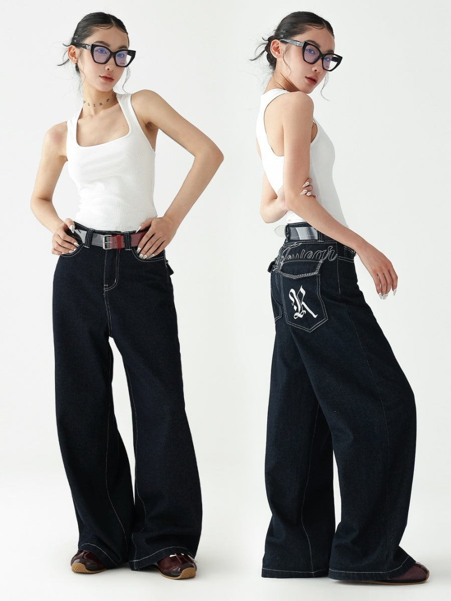 Low Rise Embroidered Wide-leg Jeans AC7106