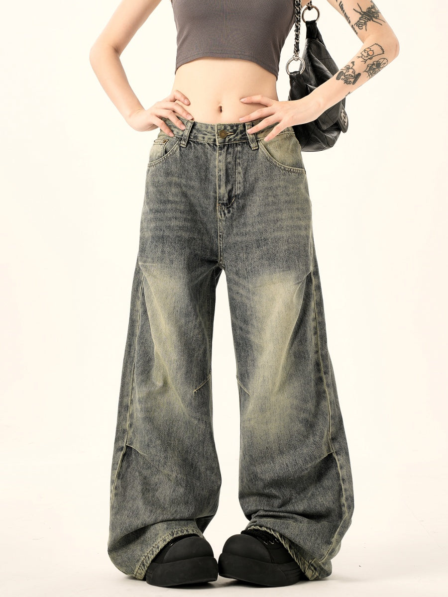 Vintage Pleated Washed Wide Leg Jeans MW9367