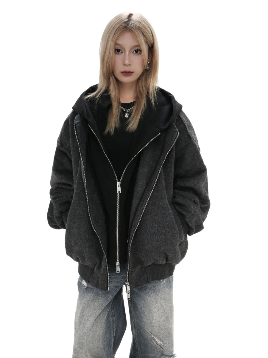 Removable Hooded Brushed Zip-Up 2way Jacket GB7016