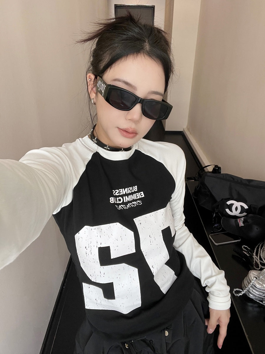 Slim Contrast Letter Long-sleeved T-shirt MW9303