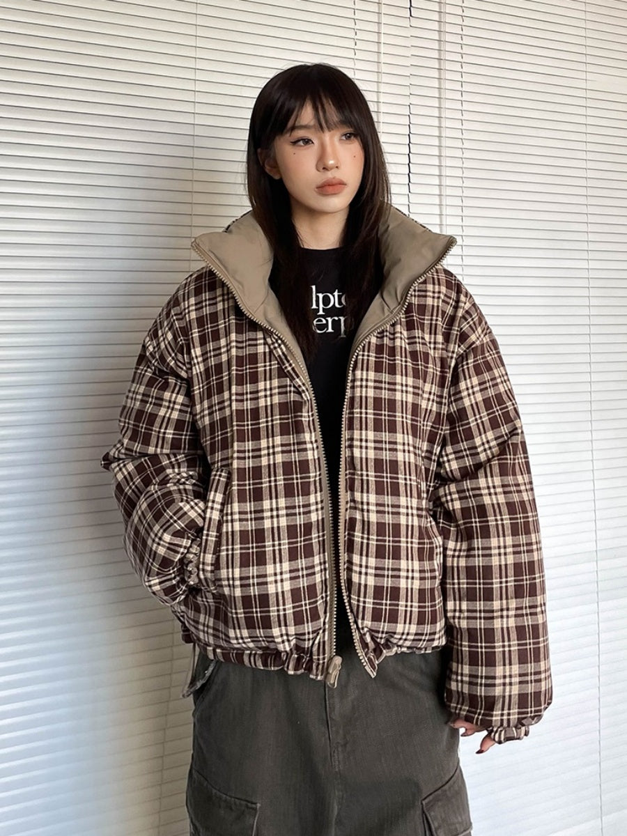 Retro Reversible Plaid Padded Jacket MW9746