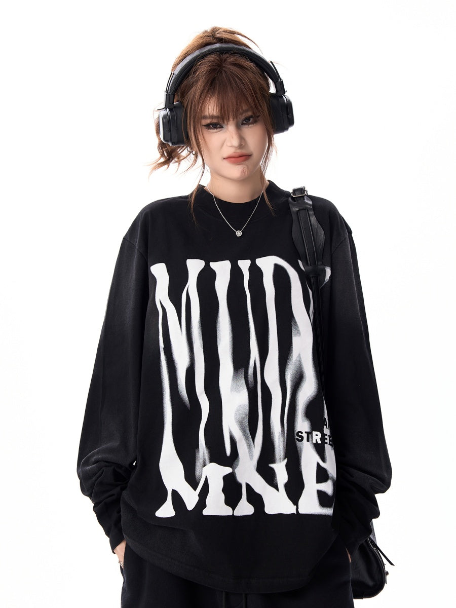 Hand Painted Print Street Long Sleeve T-Shirt MW9371