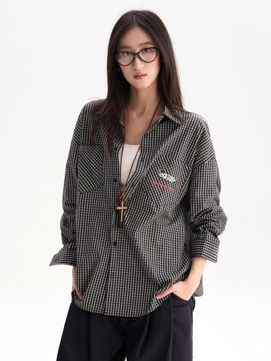 Dog Print Checked Shirt AP7011