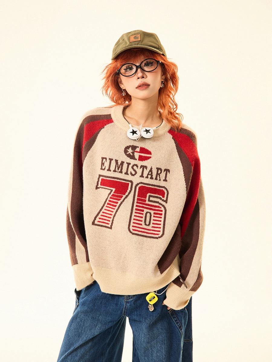 Sporty Letter Crew Neck Sweater MW9426