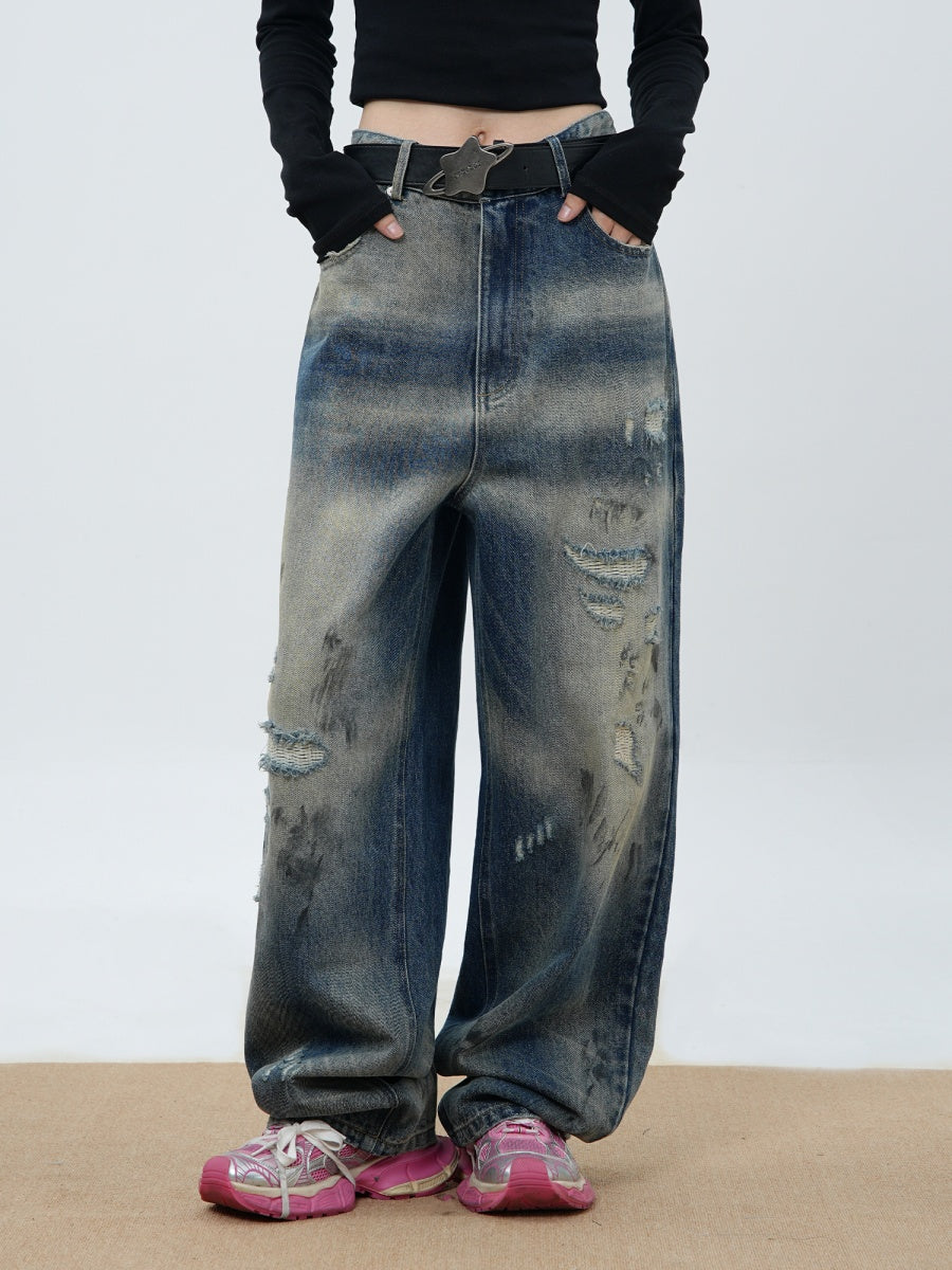 Dirty Ink Ripped Loose Straight Jeans MW9495