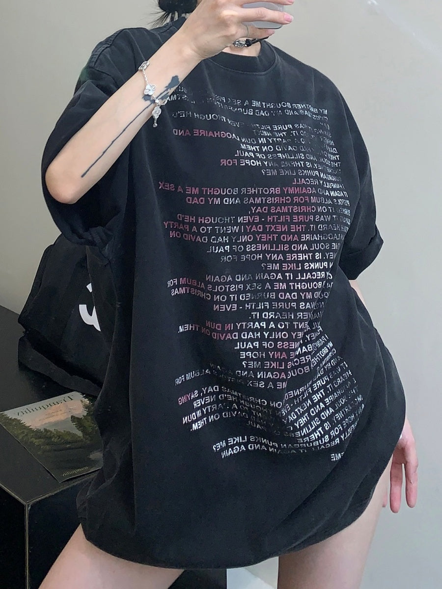Distressed Gradation Letter Printed Oversize T-shirt MW9145