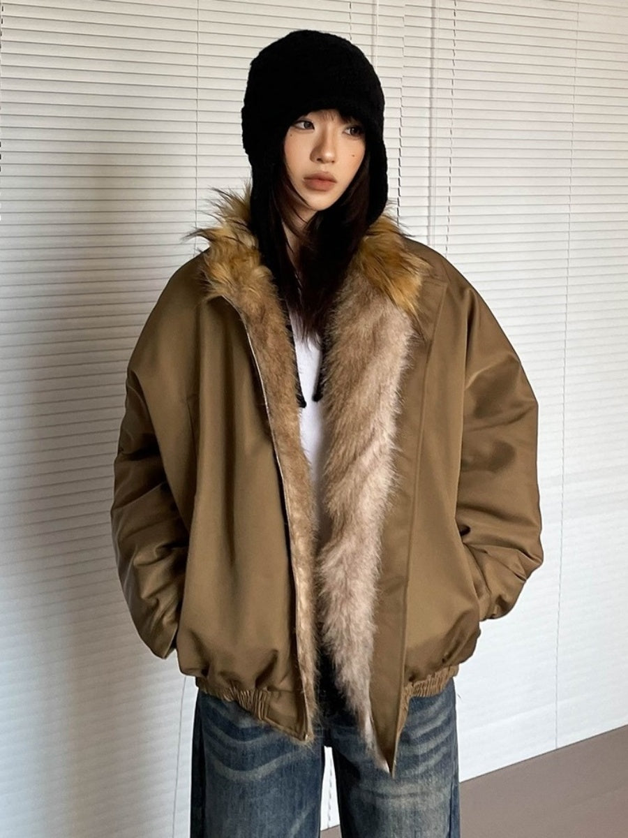 Fur Stand Collar Quilting Jacket MW9769