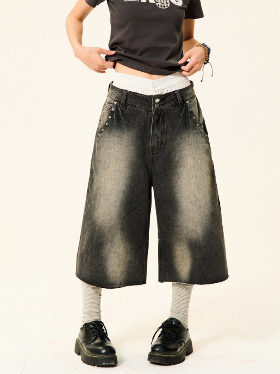 Studded Vintage Loose Cropped Denim Pants YS7010