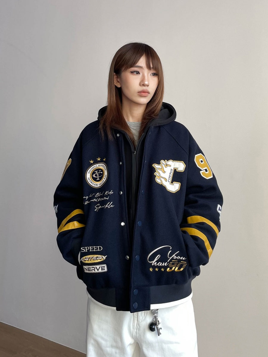 College Style Hooded Stadium Jacket MW9739