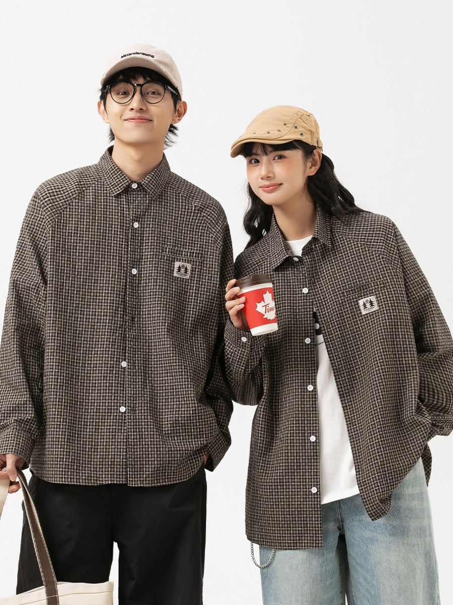 Plaid Raglan Sleeve Loose Shirt MW9585