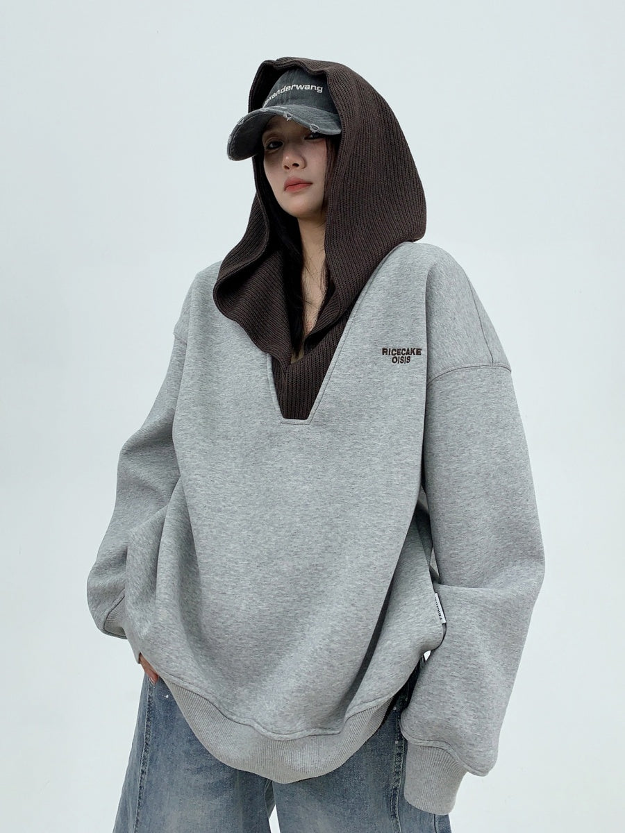 Knit Hooded Stitching Sweat Pullover MW9842