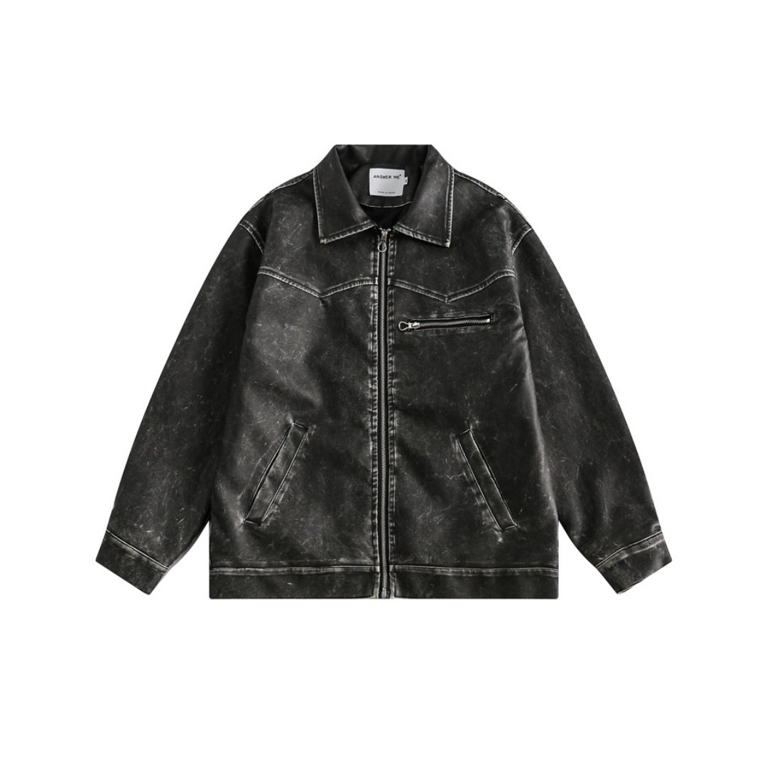 Retro Wash Distressed PU Leather Jacket W381