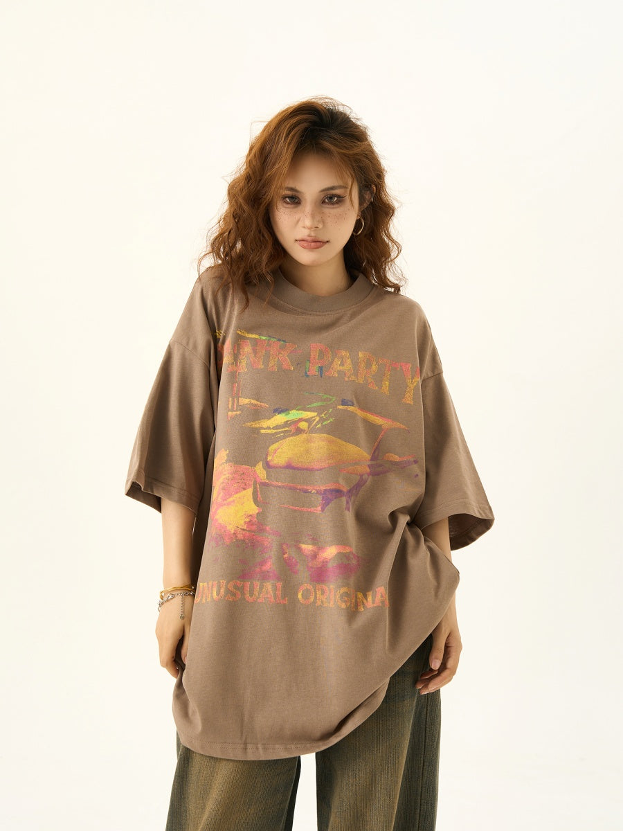 Washed Abstract Print Oversize T-shirt HG7078