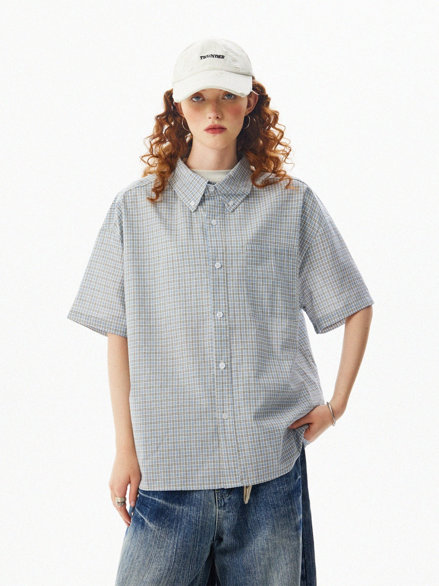 Retro Loose Plaid Short Sleeved Shirt MW10087