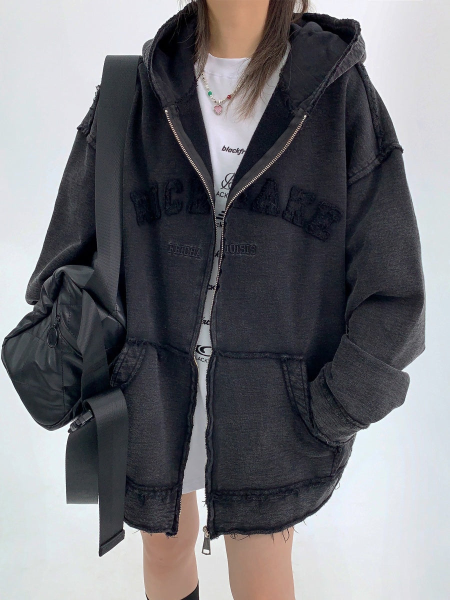 Heavyweight Distressed Embroidered Hooded Jacket MW9028