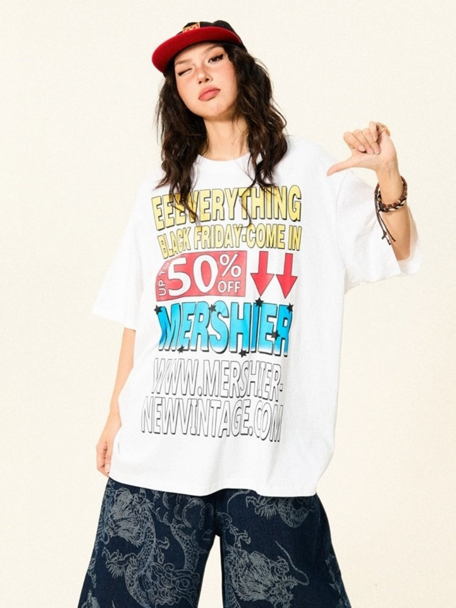 Colorful Letter Loose Pop T-Shirt YS7013