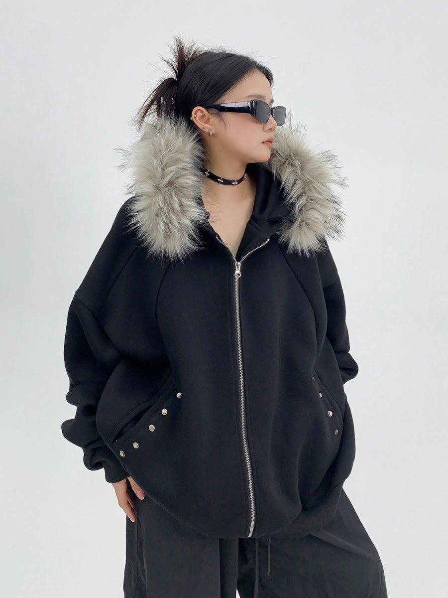 Removable Big Fur Collar Hooded Sweat Parka MW9461