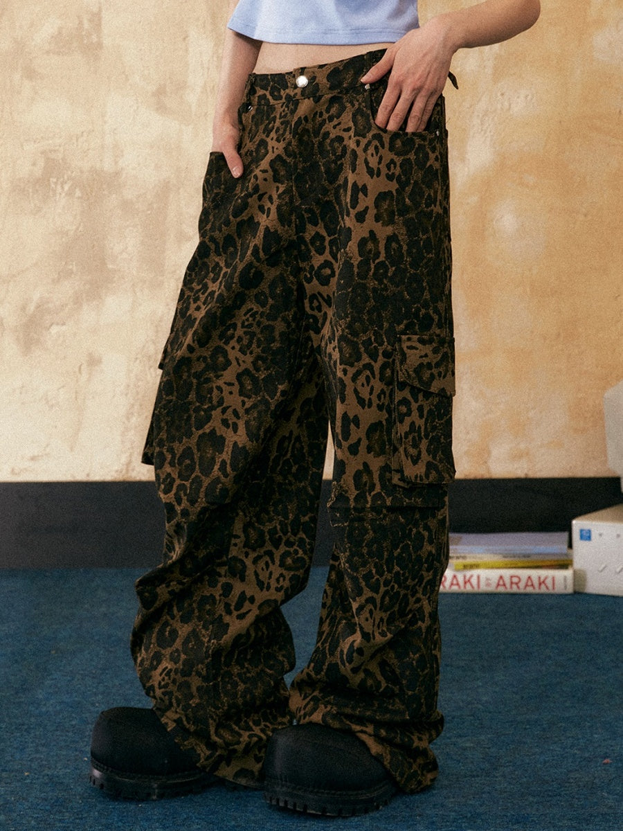 Leopard Print Casual Loose Cargo Pants EZ108
