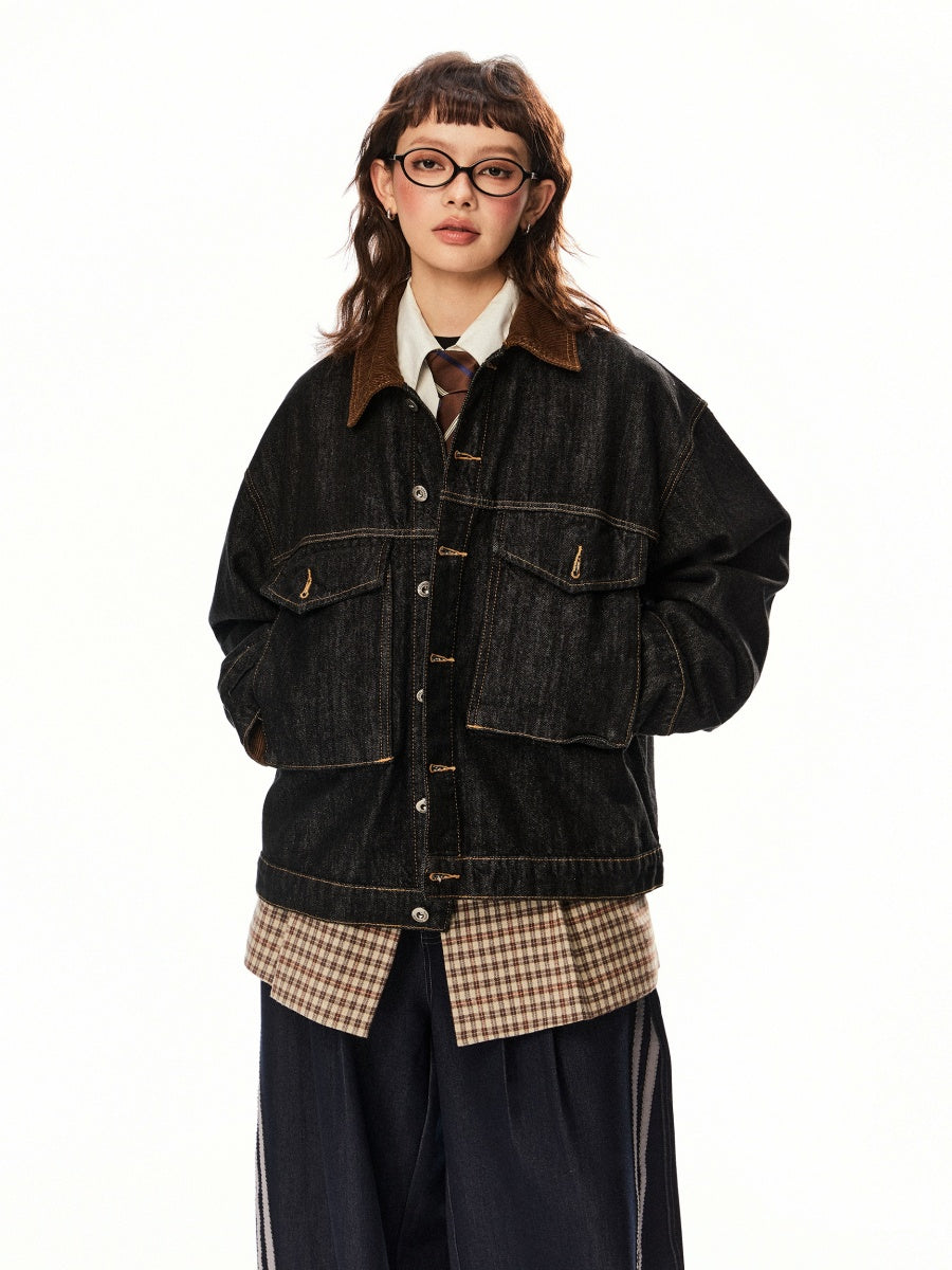 Corduroy Collar Work Denim Jacket EZ226