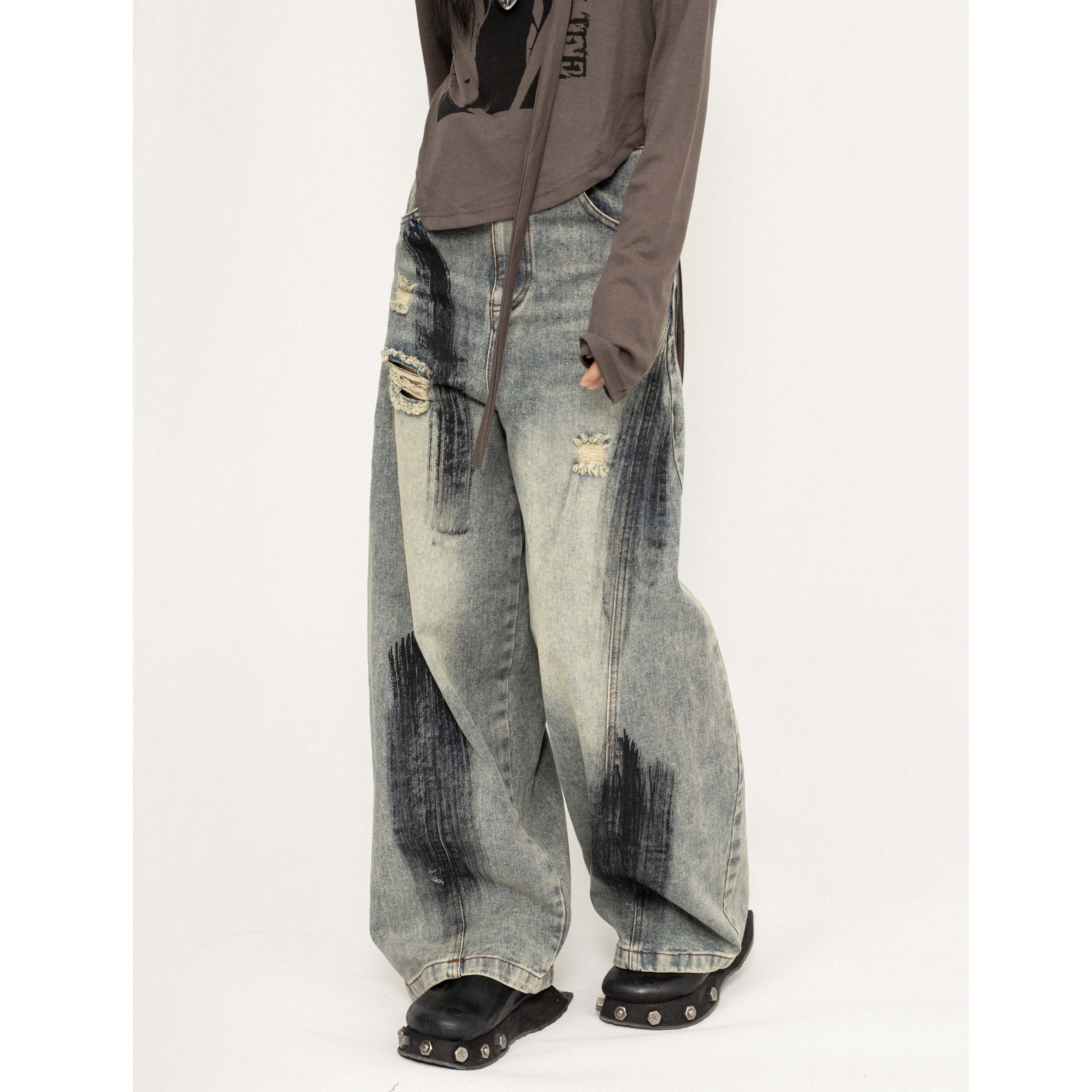 Dirty Wide-leg Barrel Jeans MW9804