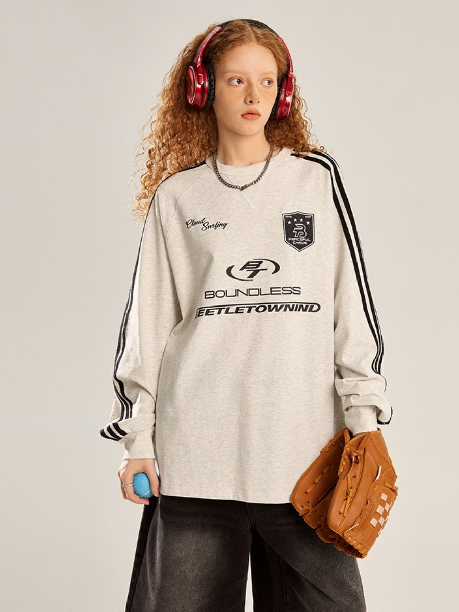 Sports Embroidery Crew Neck Loose Pullover BT7029