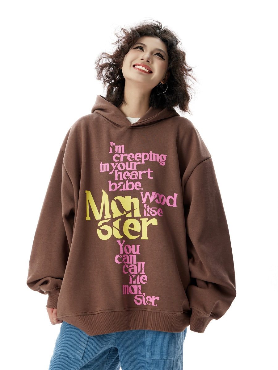 Drop Shoulder Loose Lettering Hoodie HG7184