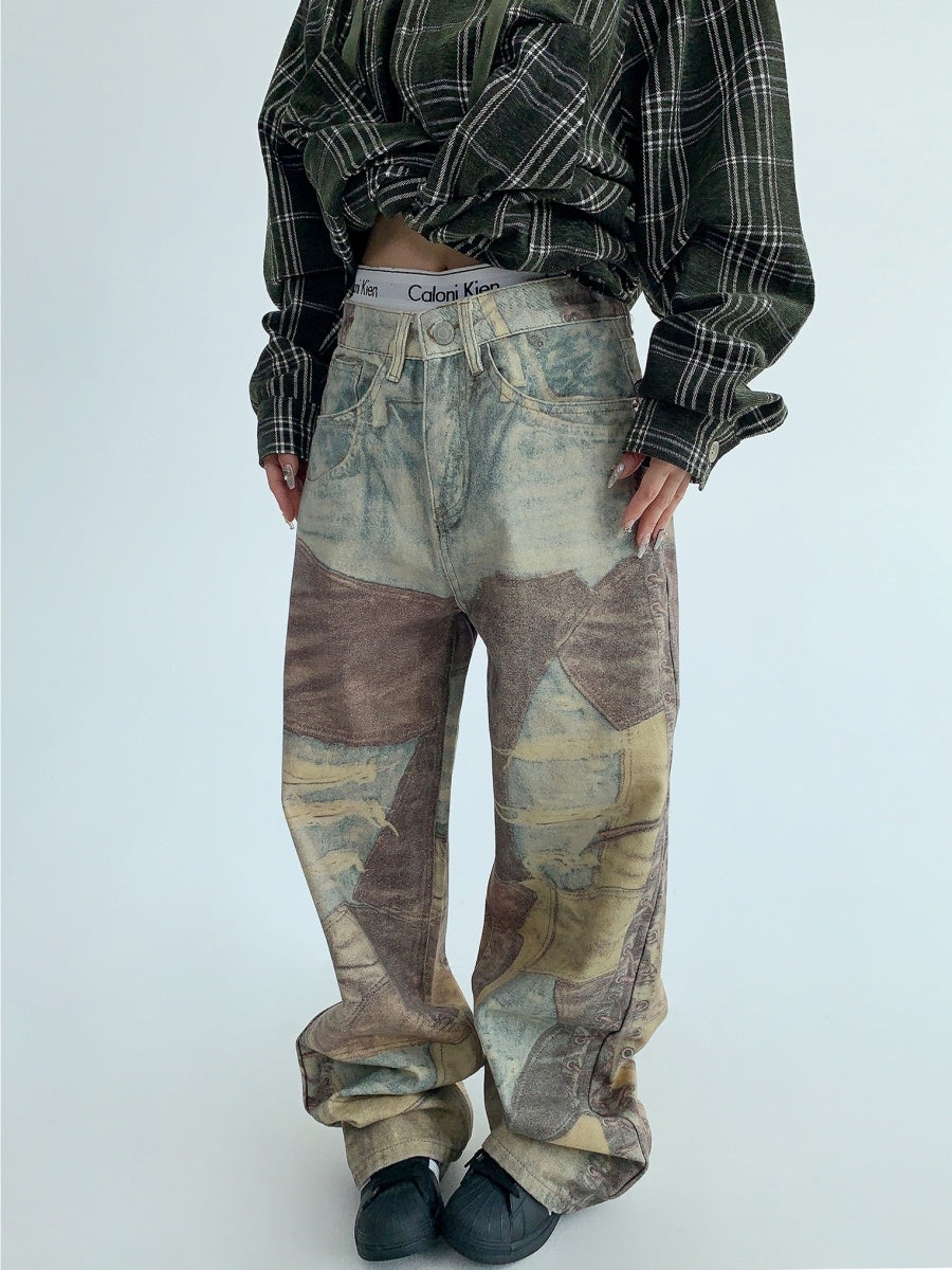 Heavy Industry Distressed Printed Straight Jeans MW9499