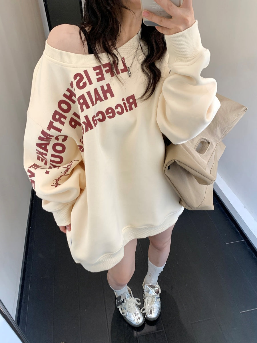 Slanted Shoulder OverSize Lettering Sweat MW9462