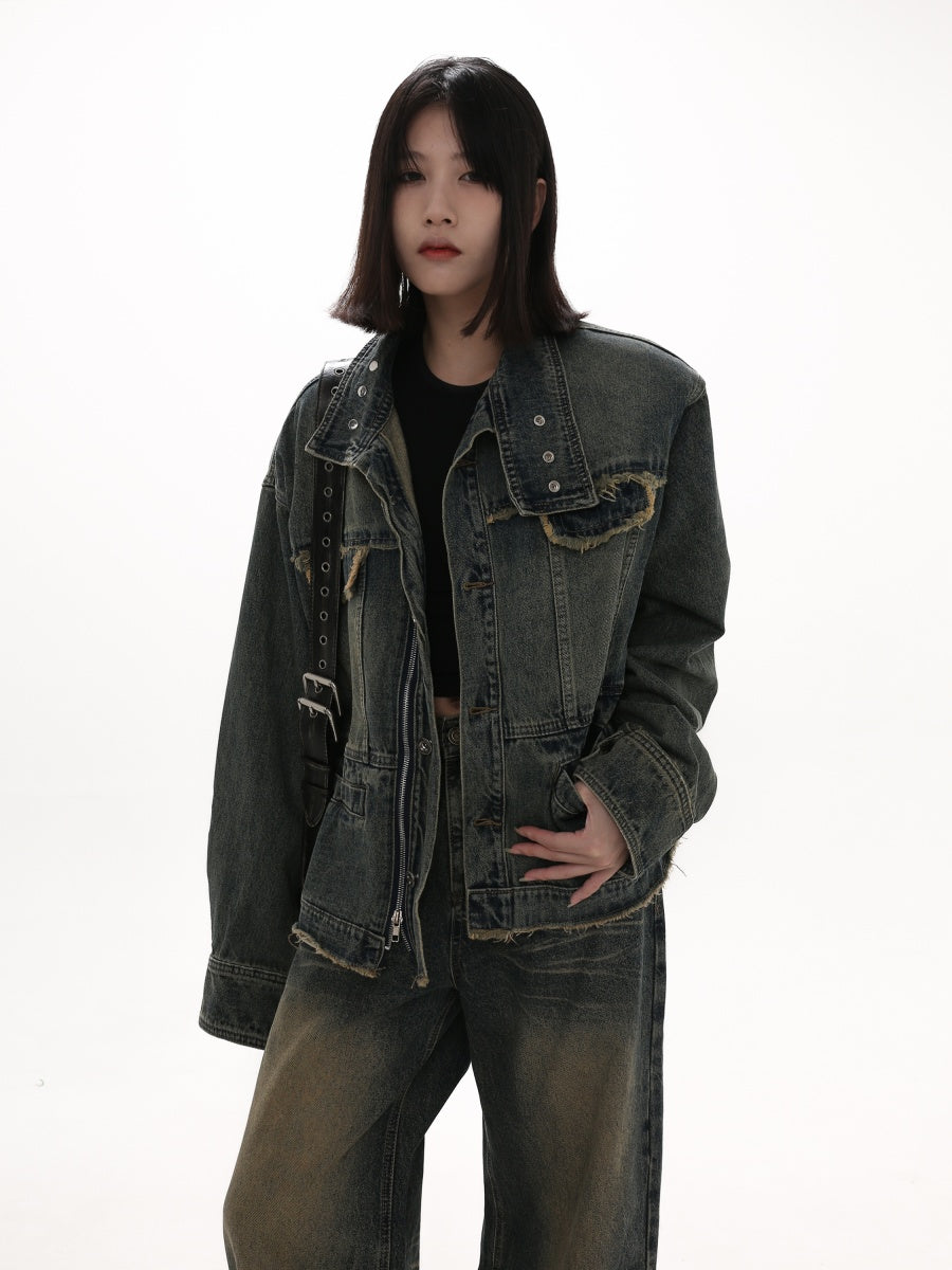 Loose Damage Denim Work Jacket GB7008