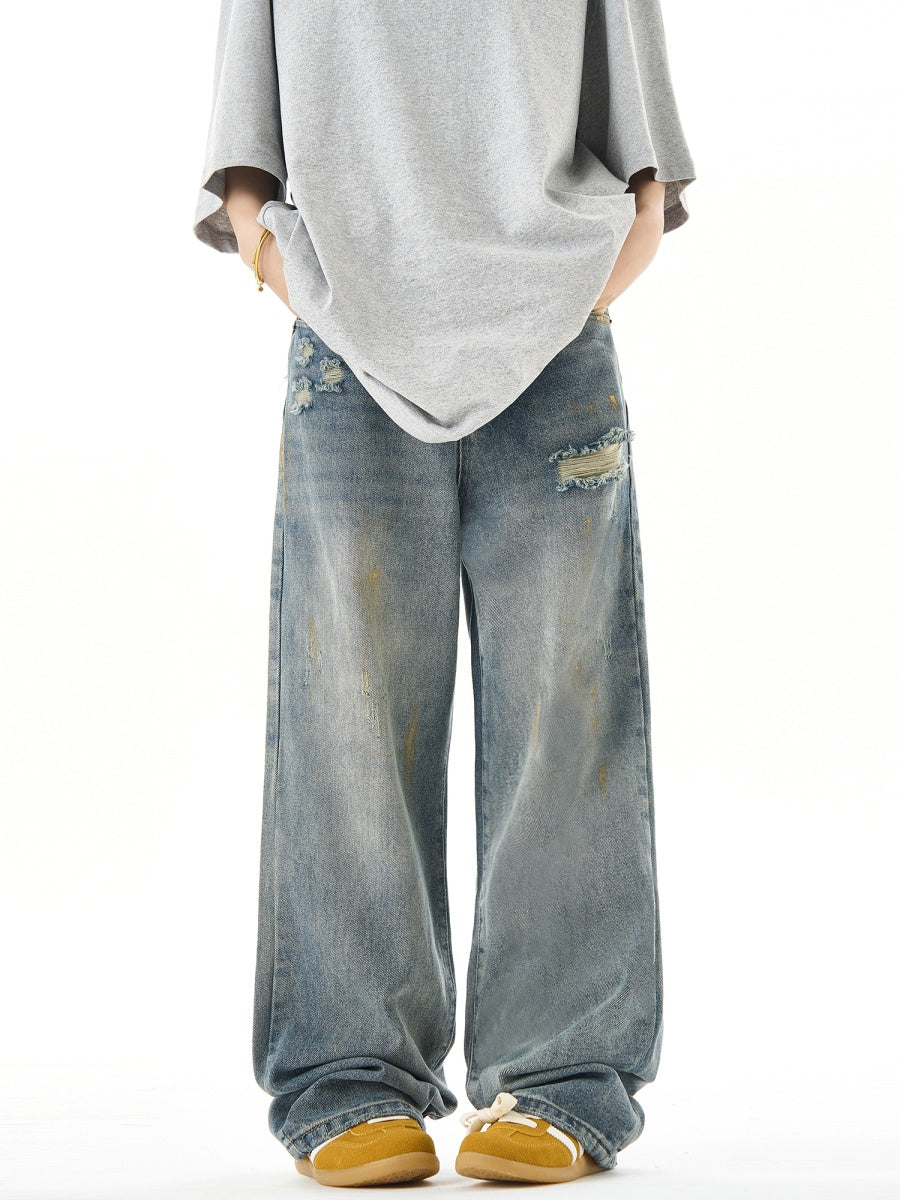 Vintage Washed Distressed Unisex Jeans HG7088