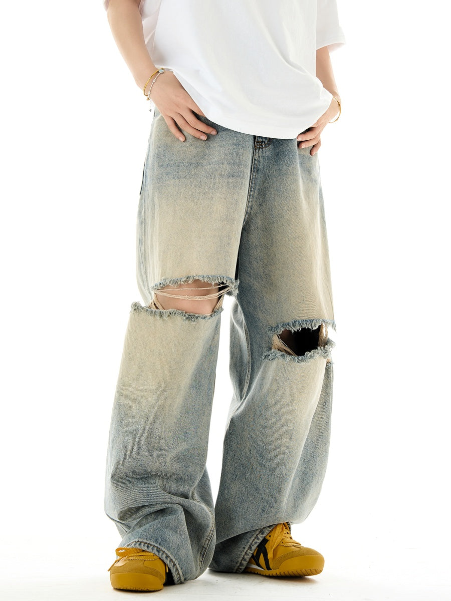 Ripped Vintage Wash Loose Jeans HG7096