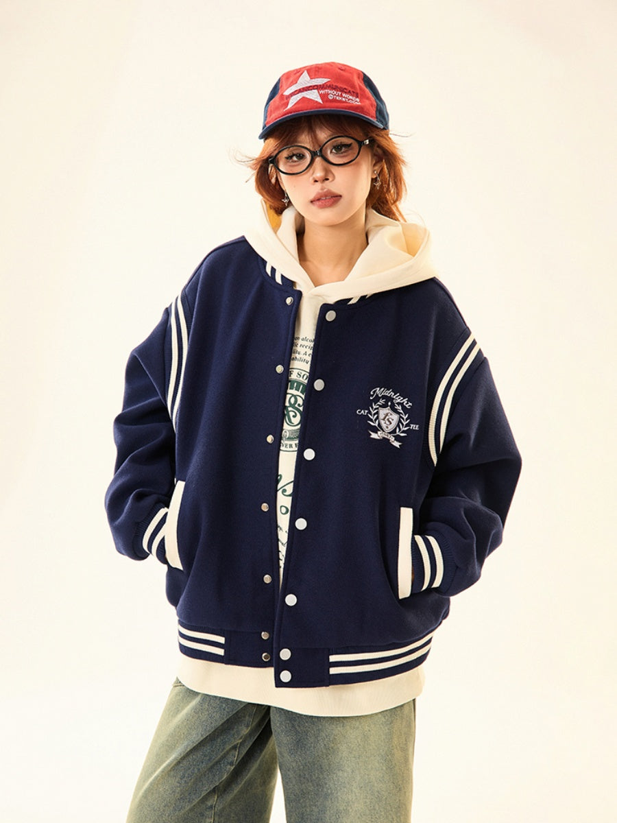 Retro Collegiate Patchwork Baseball Jacket MW9528