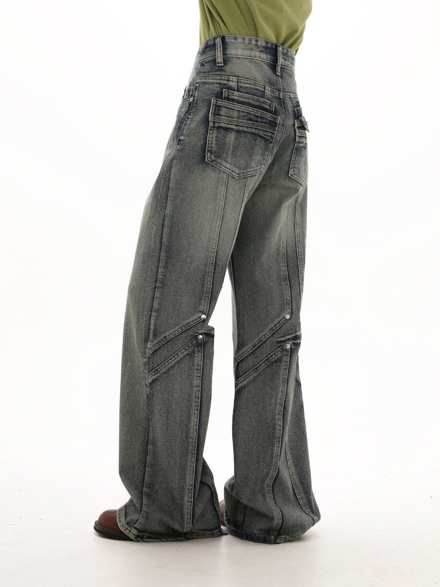 Washed Back Switching Design Bootcut Jeans GB7014