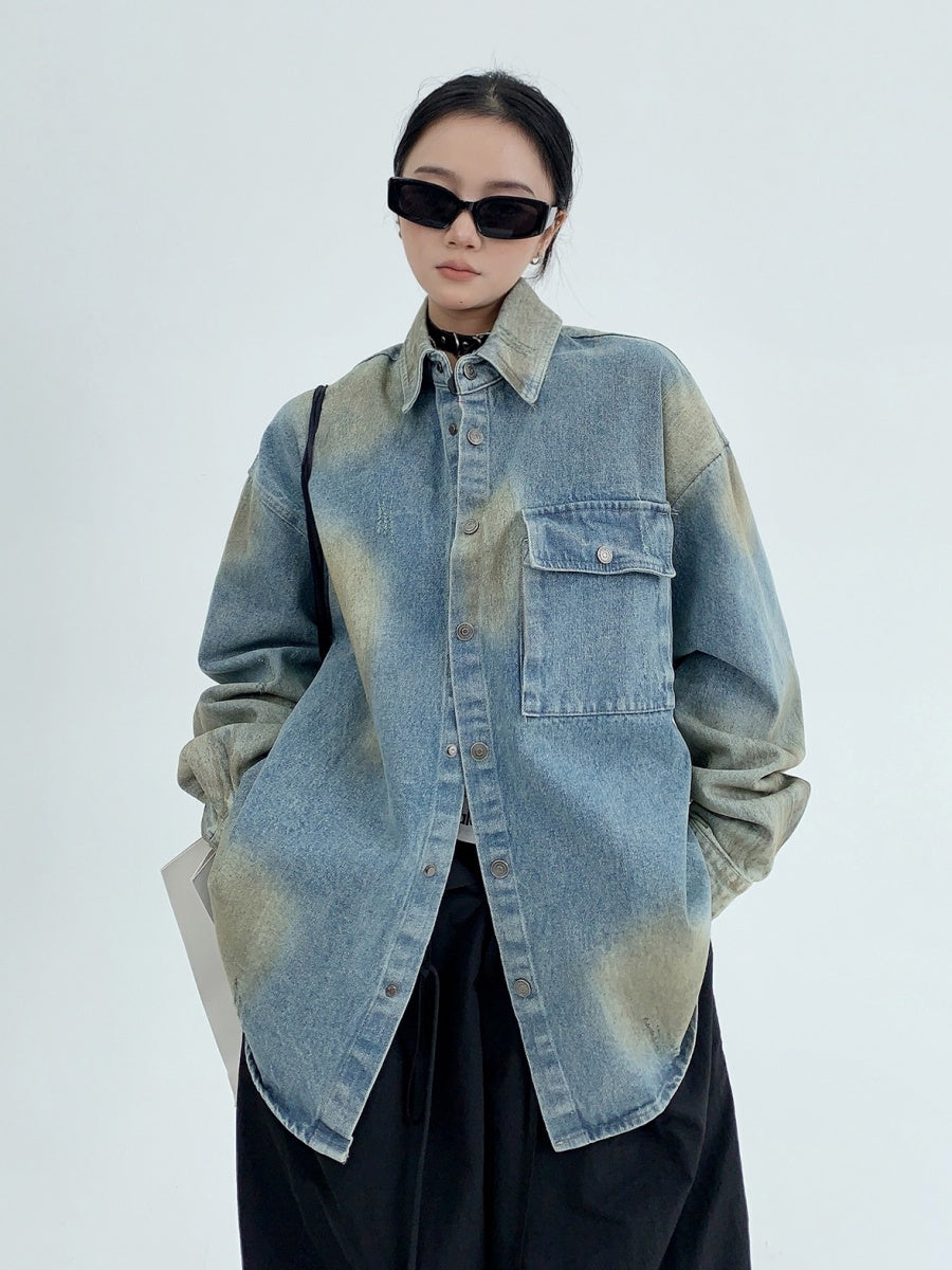 Heavy Distressed Loose Denim Shirt MW9445