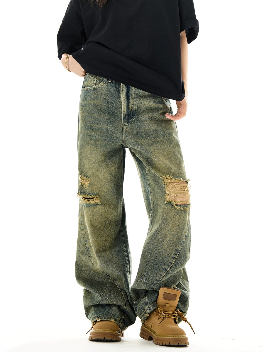 Distressed Ripped Switching Bootcut Jeans HG7101