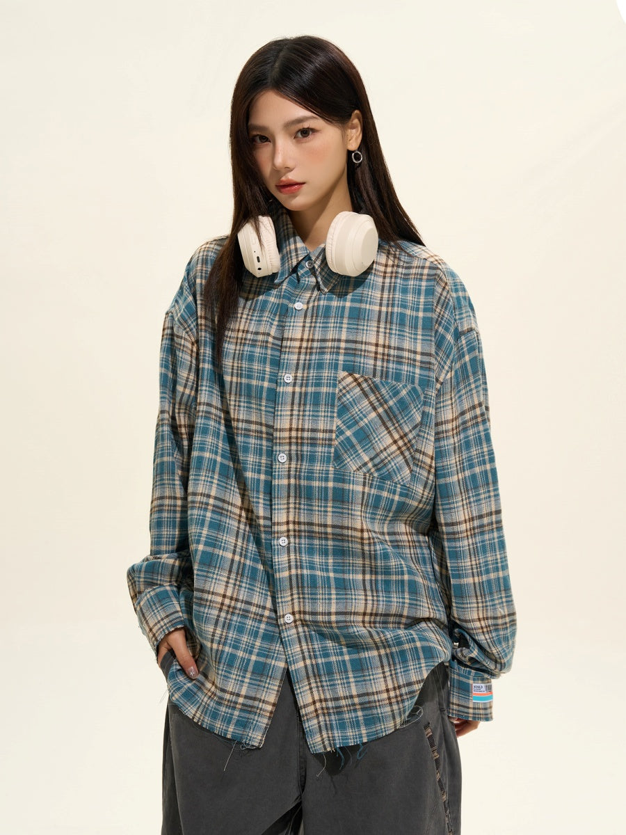 Vintage Brushed Plaid Long Sleeve Shirt MW9379