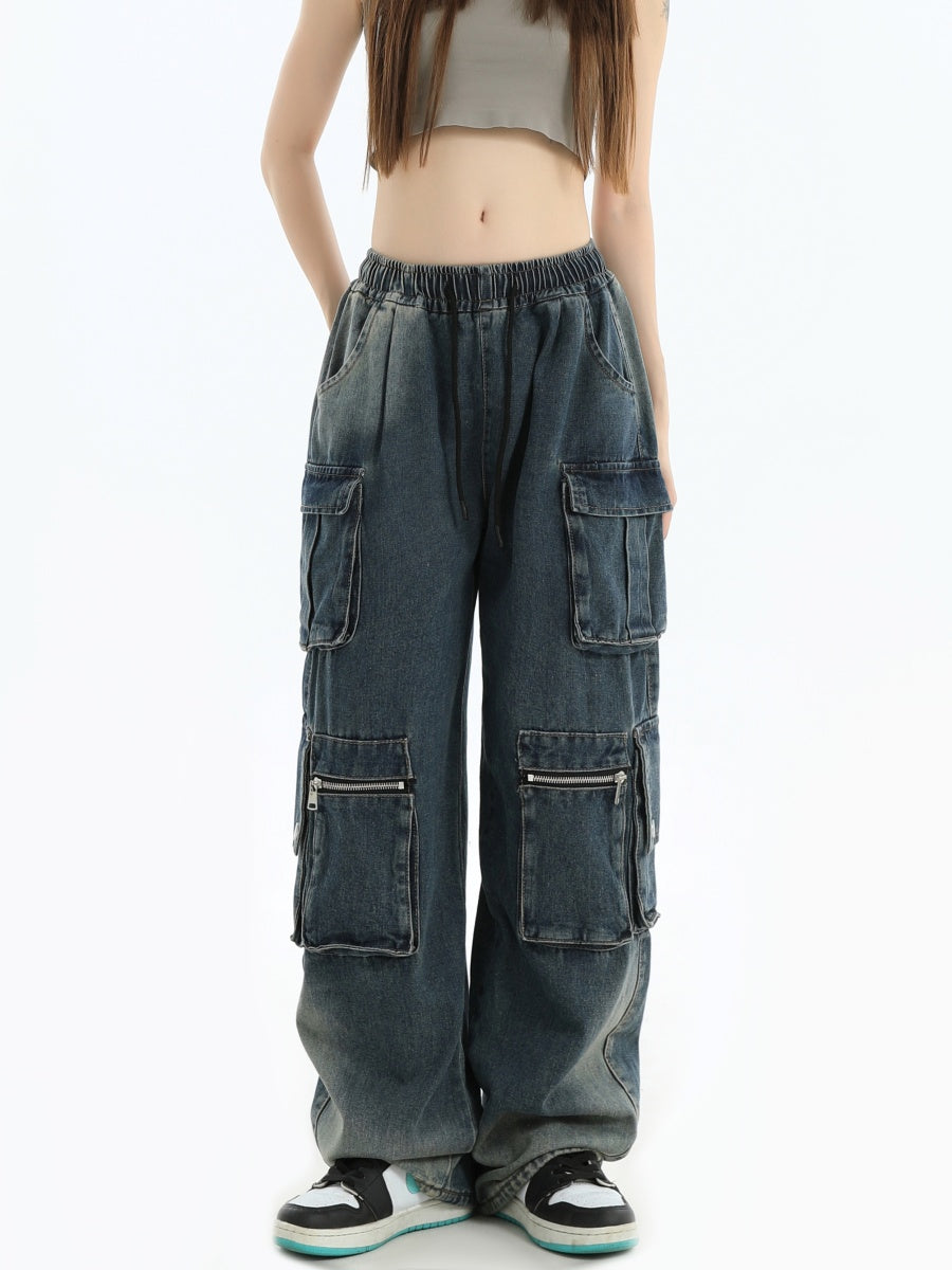 Gradient Wash Wide-Leg Cargo Jeans IN7014